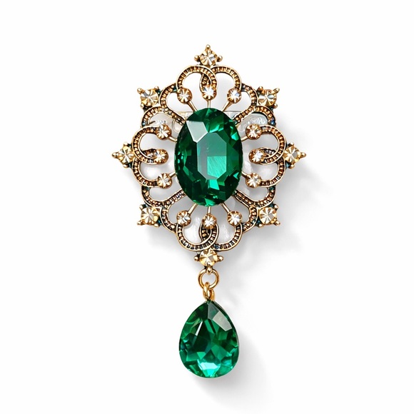 Anthropologie Jewelry - Classic Vintage Green and Gold Brooch